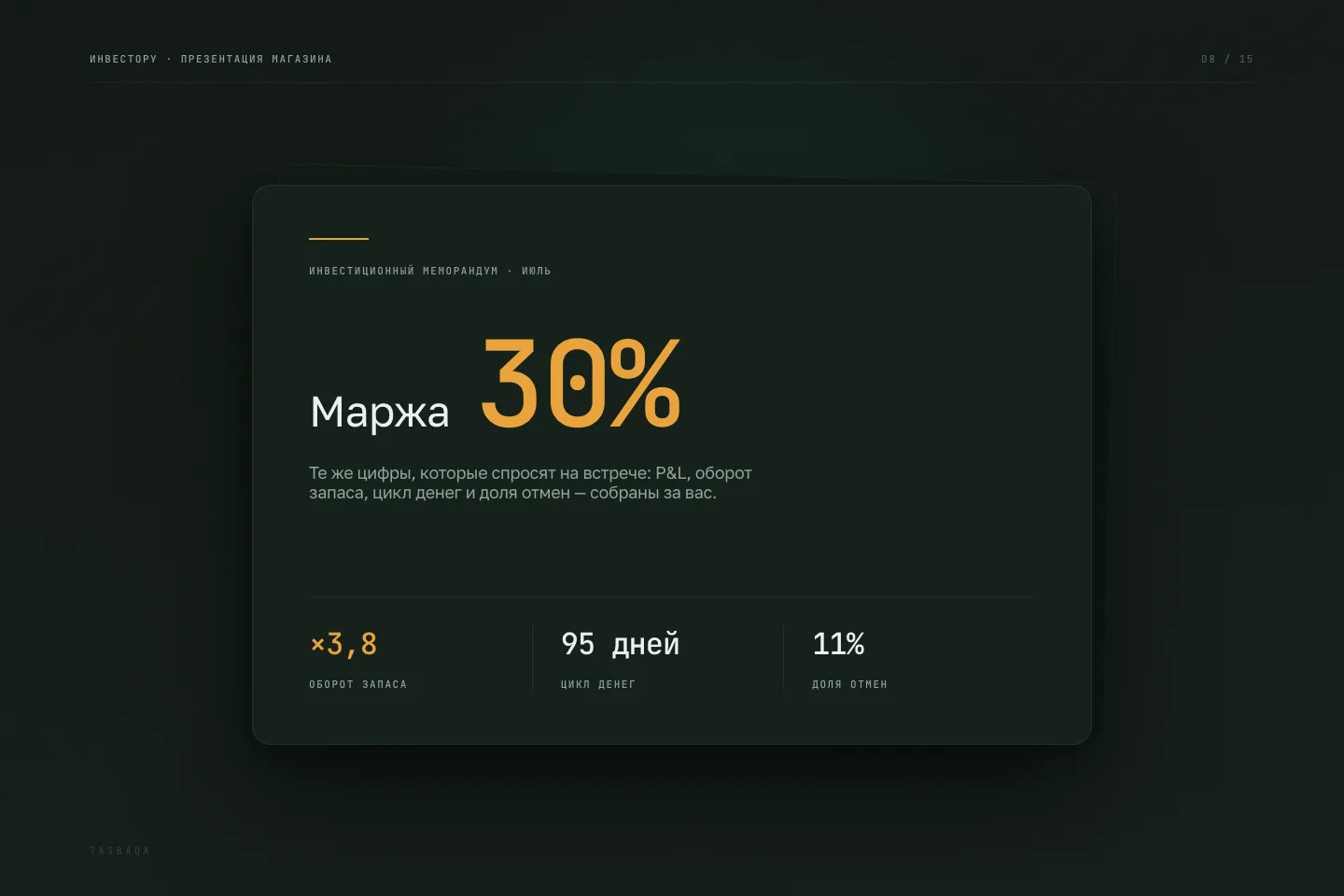 Экран Tasbaqa: экран «Инвестору»